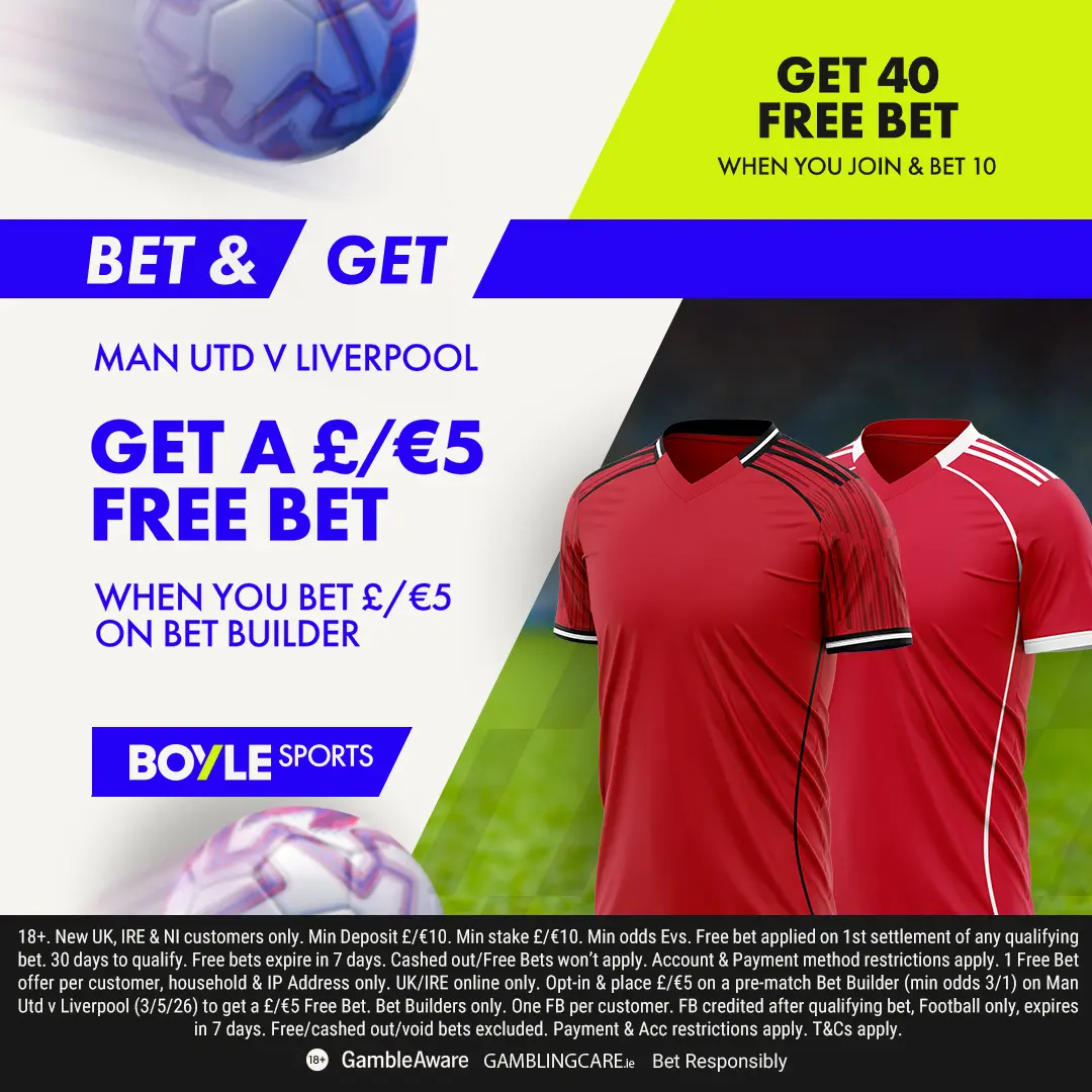 Boylesports &pound;5 Free Bet on Man Utd v Liverpool Bet Builder